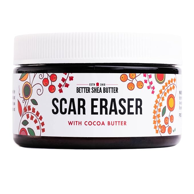 Better Shea Butter Scar Eraser Balm - Cocoa Butter Cream for Stretch Marks and Dark Spots, Burns, Old Scars - Acne Scars - Designed w Zero Synthetic Ingredients, 4 oz