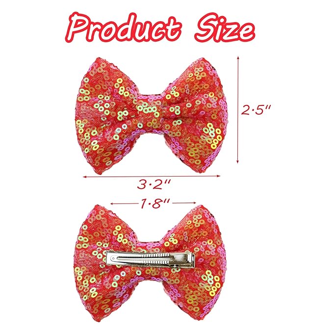 Christmas Sequin Hair Bows for Girls Green Alligator Clips Wine Red Sparkly Glitter Hair Accessories for Little Teen Toddler Girls Kids Christmas Gift