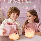Penguin Night Light, Cute Pink Penguin Lamp with Knit Hat, Soft Silicone Nursery Nightlight for Baby, Rechargeable/Dimmable/Timer,LED Squishy Novelty Animal Bedside Lamp,Funny Gifts for Kids