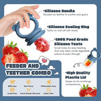 Baby Fruit Food Feeder & Breastmilk Popsicle Molds for Teething Relief, Baby Feeding Sets, 1 Freezer Tray with Lid & 1 Teether Toy & 1 Silicone Teething Pacifier Feeder, Extra Food Pouches (Blue)