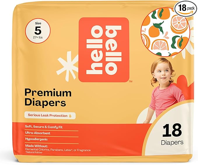 Hello Bello Premium Diapers Size 5 (27+ lbs) Main Squeeze Designs, 18ct Jumbo Pack
