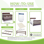 Full-Size Conversion Kit Bed Rails Compatible with Delta Children Convertible Cribs - Solid Wood Rail #0050 - Toddler & Adult Bed Rail for Full-Size Beds - Baby Furniture (Chocolate - 204)