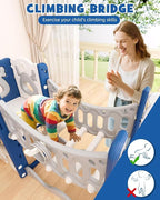 YUFU Toddler Slide Set, 11 in 1 Kids Slide for Toddlers 1-3, Toddler Playset with Climbing Bridge, Golf Set, Basketball Hoop, Indoor Outdoor Playground (Blue)