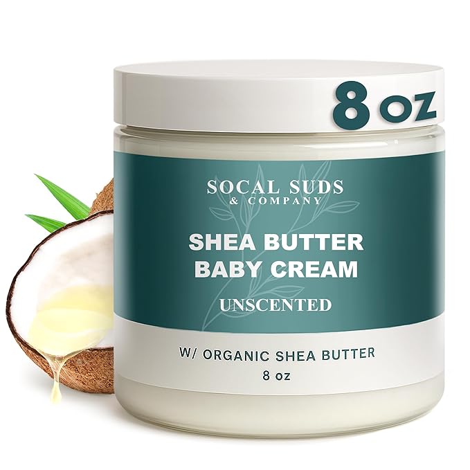SoCal Suds & Company - Organic Baby Face & Body Cream - Natural Moisturizer with Shea Butter, Coconut Oil & Aloe for Newborns, Kids & Toddlers - Fragrance Free Shea Body Butter - 8oz