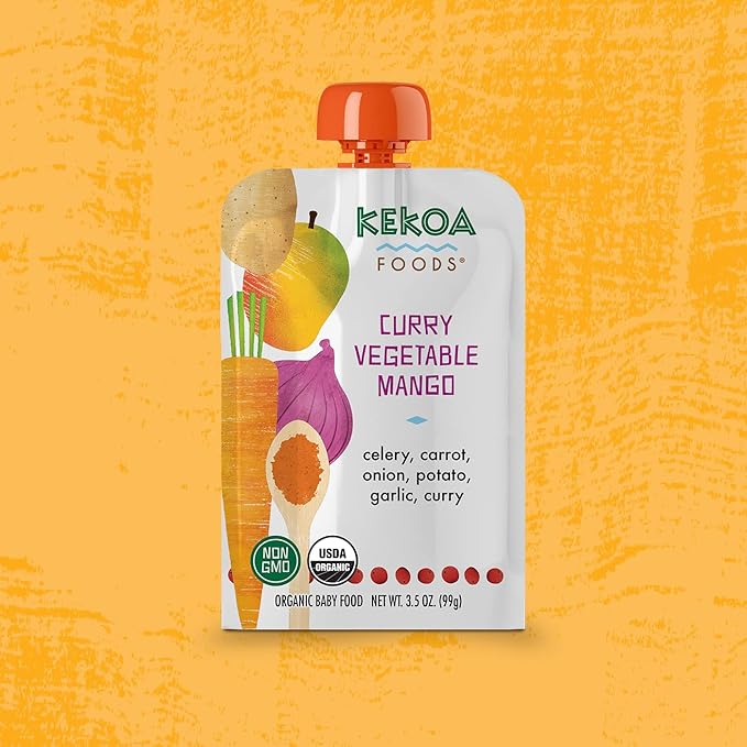 Kekoa Foods 100% USDA Certified-Organic Vegetarian Baby Food Puree Variety Pack: 3.5 oz Squeeze Pouches | Apple & Ginger, Mango Paprika, Curry Vegetable Mango | No Added Sugar or Salt | Nutrient-Rich