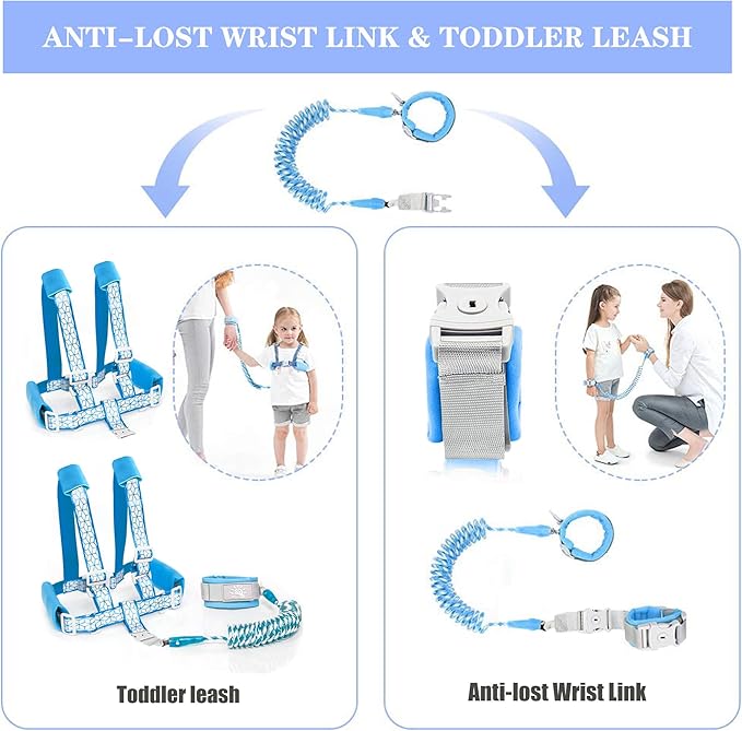 Toddler Leash for Walking, Toddler Safety Harnesses Leashes, Safety Harness with Lock for Kids, Anti Lost Wrist Link for Toddlers ，Upgrade with Reflective Tape Liner（6.5ft）for Kids