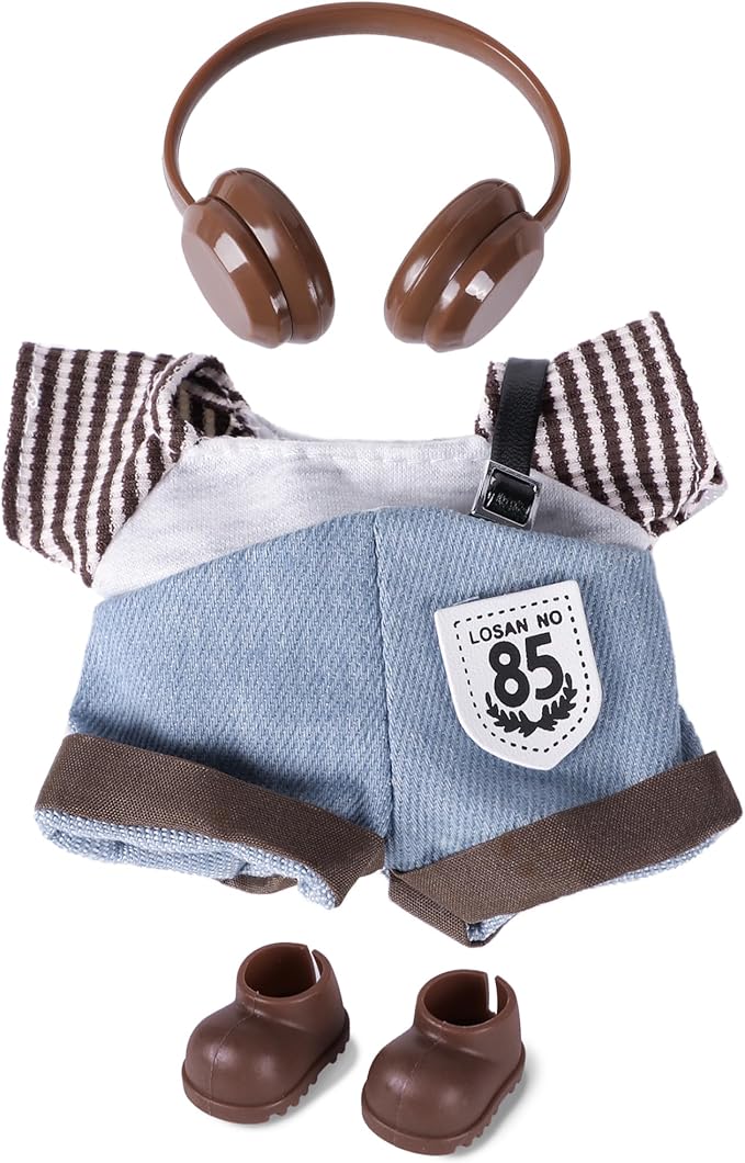 Clothes for 6.7in/17cm Doll, Set of 4 Cute Doll Accessories Includes Doll Hat+T-Shirt+Bib Pants+Shoes Set Premium Fashion Outfit for Collectors Unique Gift (Style B)
