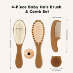 Yoofoss 4 Piece Baby Hair Brush and Comb Set, Wooden Baby Hair Brush with Natural Ultra Soft Goat Hair, Baby Comb Set for Boy, Girl - Walnut