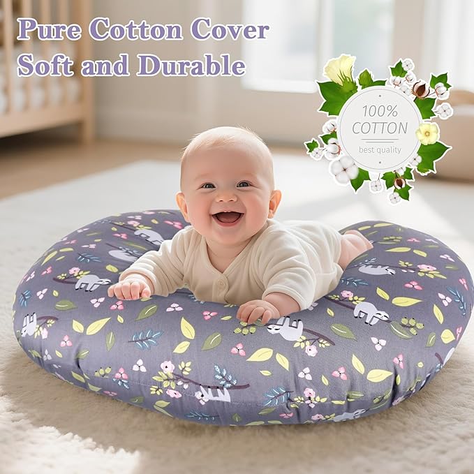 Nursing Pillow, Breastfeeding Pillow with Removable Cotton Cover, Baby Feeding Pillow for Mom Easier Breast Feeding and Bottle Feeding, Breastfeeding Support Cushion for Newborn (Sloth)