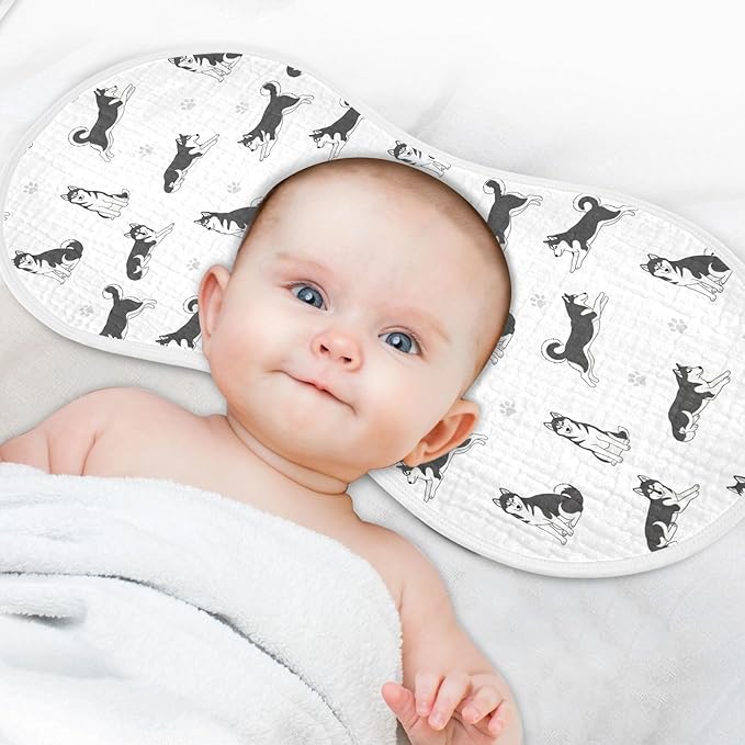1 Pack Muslin Burp Cloths Husky Dogs White Cotton Baby Burp Cloths Ultra Absorbent Soft Burping Cloth Washcloths for Baby Boys Girls 22x11 Inch