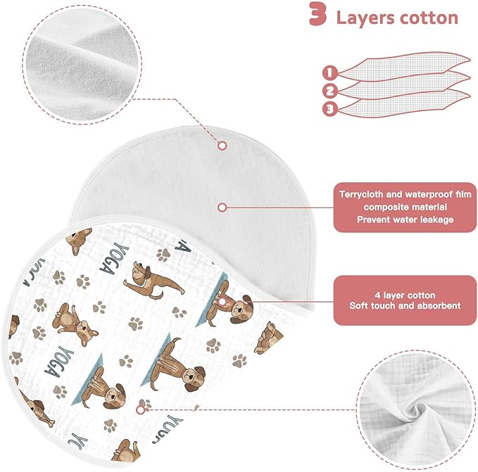 1 Pack Muslin Burp Cloths Dogs Yoga Cotton Baby Burp Cloths Ultra Absorbent and Soft Spit Up Rags for Newborn Babies Boys Girls 22x11 Inch