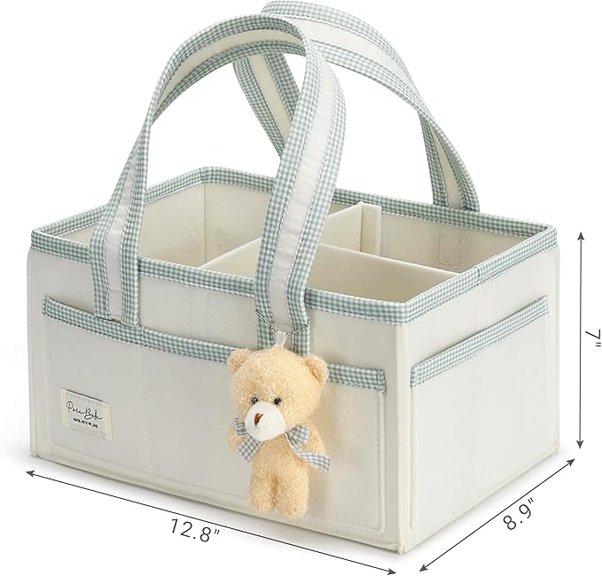 PeraBella Diaper Caddy Organizer with Handle, Baby Shower Gifts Basket Bag, Registry Search Must Haves Items, Nursery Storage Organizer for Newborn Girl Boy, Baby Bag Essentials, Car Diaper Caddy Cart
