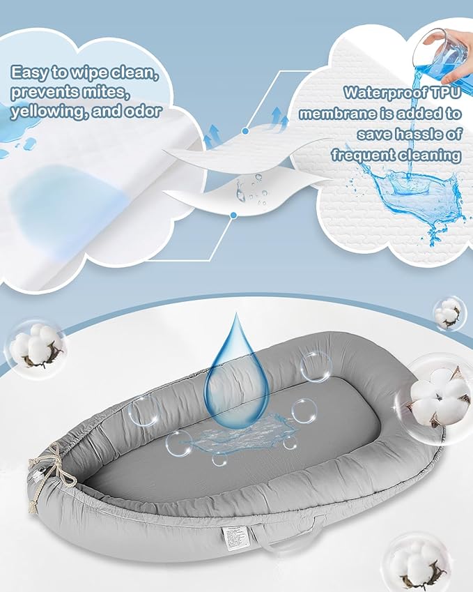 Baby Lounger - Infant Lounger for Newborn 0-24 Months, Pure Cotton Breathable Baby Nest Lounger Cover, Newborn Essentials for Baby Boys & Girls, Portable Baby Lounger for Home and Travel