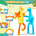 4Pcs Dinosaur Airplane Travel Toys for Toddlers Kid Boys Girls Year Old Ages 3+ Sensory Tube ADHD Autism Plane Road Trip Activities Essential Suction Cup Pop Dino Fidget Toys Autistic Gifts