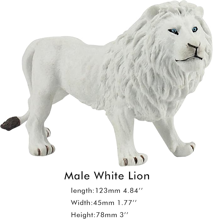 FUNSHOWCASE African Jungle Animals Male White Lion Toy Figure Realistic Plastic Figurine Height 3.1-inch