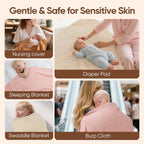 Muslin Swaddle Blankets, Nursery Receiving Blanket for Newborn, Baby Swaddle Wrap Soft Silky & Breathable, 3 Packs, 47 X 47In (Pink & Coffee 3 Pieces)