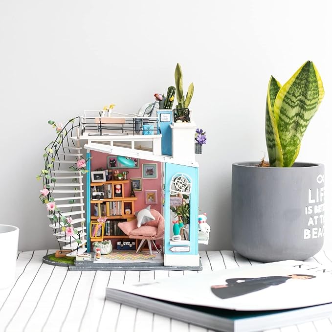 Rolife DIY Miniature House Kit Dora's Rooftop, Tiny House Kit for Adults to Build, Mini House Making Kit with Furnitures, Halloween/Christmas Decorations/Gifts for Family and Friends (Dora's Rooftop)