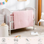 Cokouchyi 3 Piece Bedding Set for Boy Girls, Jacquard Tufted Geometric Crib Set, Includes Crib Skirt, Blanket and Sheet, Baby Bedding, Pink
