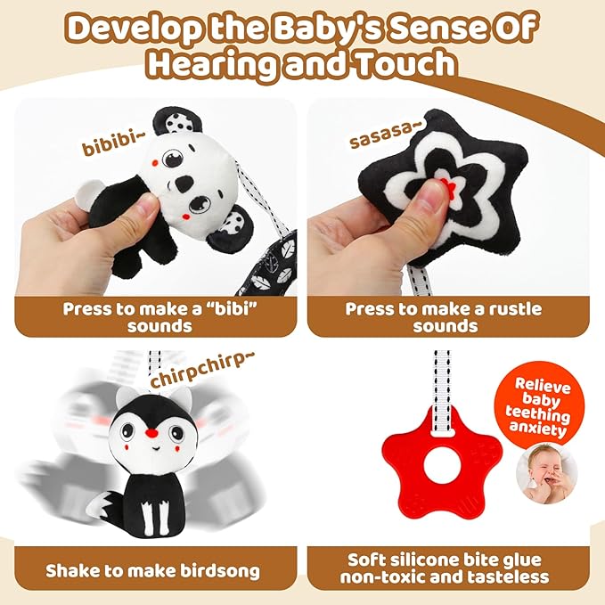 Black and White High Contrast Baby Toys - Sensory Infant Hanging Carseat & Stroller Toy for Newborns 0-6,6-12Months Perfect Easter Birthday & Baby Shower for Babies Boys Girls
