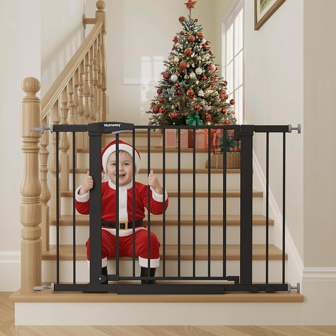 Baby Gate for Stairs, 26-40" Auto Close Dog Gate for Doorways, Pressure Mounted Child Gate with Walk Thru Door, Easy Install Safety Gate for Children and Pets, Black