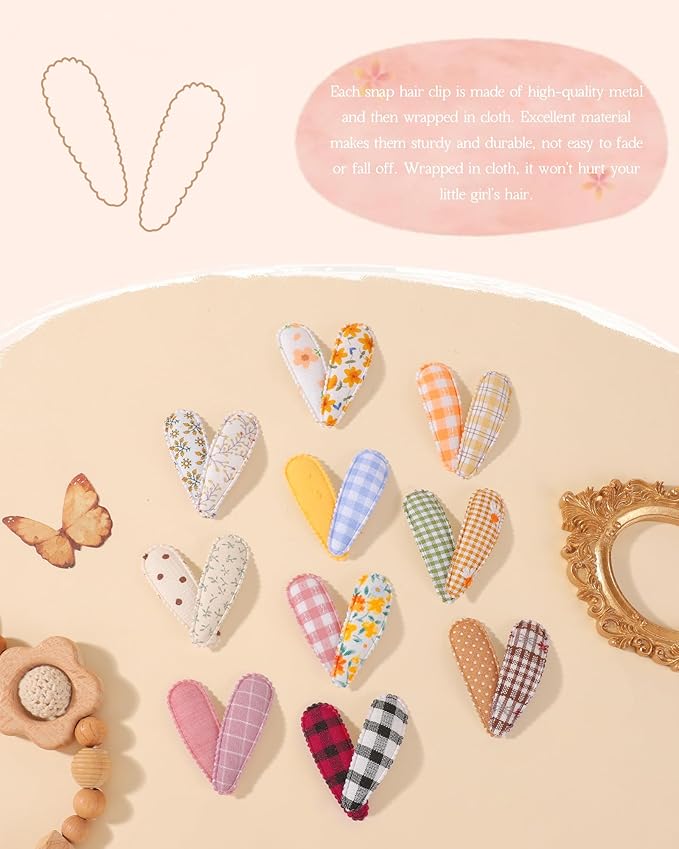 doboi 40Pcs Toddler Hair Clips Hair Barrettes Baby Girl Hair Bows Clips Floral Print Non Slip Snap Hairpins Flower Hair Clips for Girls Kids Toddler Hair Accessories