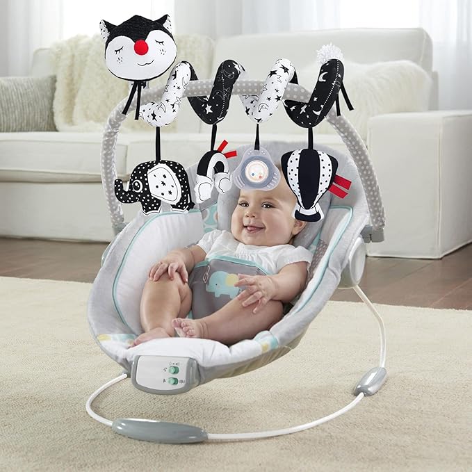 Car Seat Toys, High Contrast Black and White Toy for Infants 0-3 6 12 Months, Musical Black Fox Carseat Toys Stroller Toy for Babies Newborns