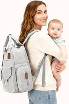 Diaper Bag Backpack - Large Diaper Bag with Portable Changing Pad as Baby Shower Gifts, Lightweight Waterproof Unisex Travel Baby Bag with 4 Insulated Pockets and Stroller Buckles, Light Grey