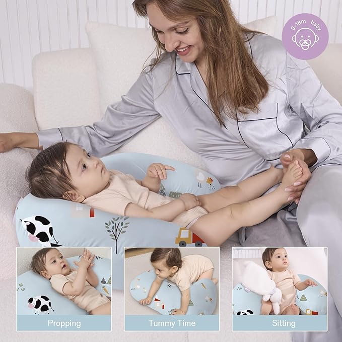Little Grape Land New Nursing Pillow for Breastfeeding, Larger Breast Feeding Pillow and Positioner with Removable Cover for More Support, Tummy Time and Bottle Feeding Support Pillow, Blue Ranch