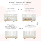 dadada Spirit 8 in 1 Convertible Crib to Toddler Bed & Floor Bed, Made in Italy, Greenguard Gold Certified, Adjustable Mattress Heights (White + Natural)