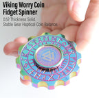 FREELOVE Metal Fidget Spinner, Viking Pirate Haptic Gyro, Heavy Stainless Steel Hand Spinning, Small Round Gear Fidget Block, Premium Bearing Silent Long Spinning for Adults Anxiety Cool, Rainbow