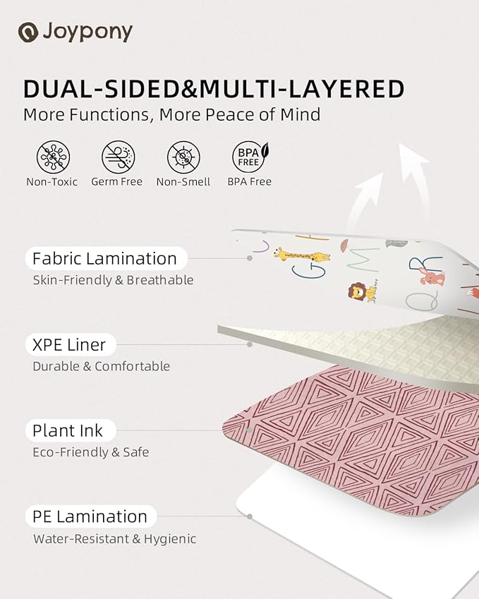 Baby Play Mat 71x79 Inch, 2 in 1 Fabric & XPE Dual-Sided Design Foldable Play Mats for Babies and Toddlers, Waterproof & Anti-Slip Baby Mat for Floor, Portable Baby Foam Crawling Mat with Travel Bag