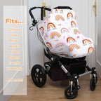 Rquite All-in-1 Car Seat Cover Baby, Carseat Covers for Girl Boy, Stretchy Soft Infant Car Seat Cover, Multi-use Baby Carrier Cover, Car Seat Canopy, Stroller Sun Shade, Nursing Breastfeeding Cover