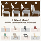 Booster Seat for Kitchen Chair with Comfy Backrest Pillow and Adjustable Safety Buckles,Non-Slip Kid Toddler Booster Seat for Dining Table, PU Travel Baby Booster Cushion Chair