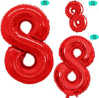 GOER 2 Pcs 42 Inch Red Foil Balloons Number 8,Huge Number Balloons for 8th 88th Birthday Party Supplies Anniversary Decorations