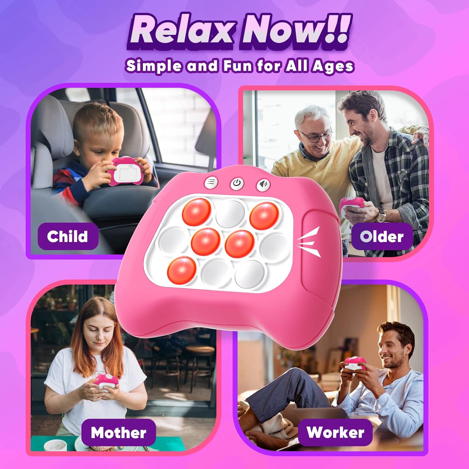 Handheld Game Toy for Kids Age 6-12, Sensory Fidget Toys for Kids 8-12, Birthday Gifts for 6 7 8 9 Year Old Girls & Boys & Teens -Dark Pink