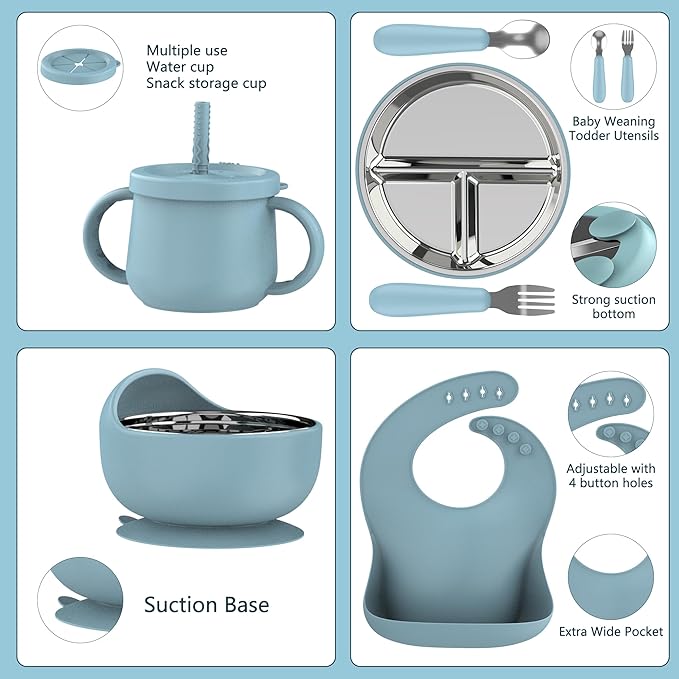 13 Pack Silicone Baby Feeding Set, BPA-Free Toddler Feeding Supplies, Include Suction Plates, Baby Bowls, Silicone Fork & Spoon, and More, First Stage Baby Dish Set - 6+ Months