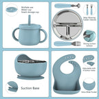13 Pack Silicone Baby Feeding Set, BPA-Free Toddler Feeding Supplies, Include Suction Plates, Baby Bowls, Silicone Fork & Spoon, and More, First Stage Baby Dish Set - 6+ Months