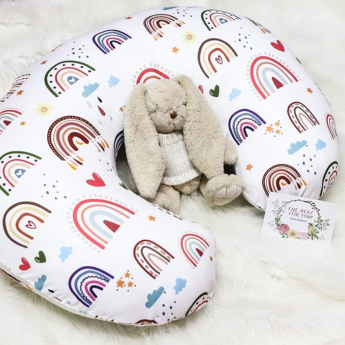 Rainbow Nursing Pillow Cover, Breastfeeding Pillow Slipcover for Baby Girls/Boys, Soft Snug Fits On Newborn Feeding Pillow Case