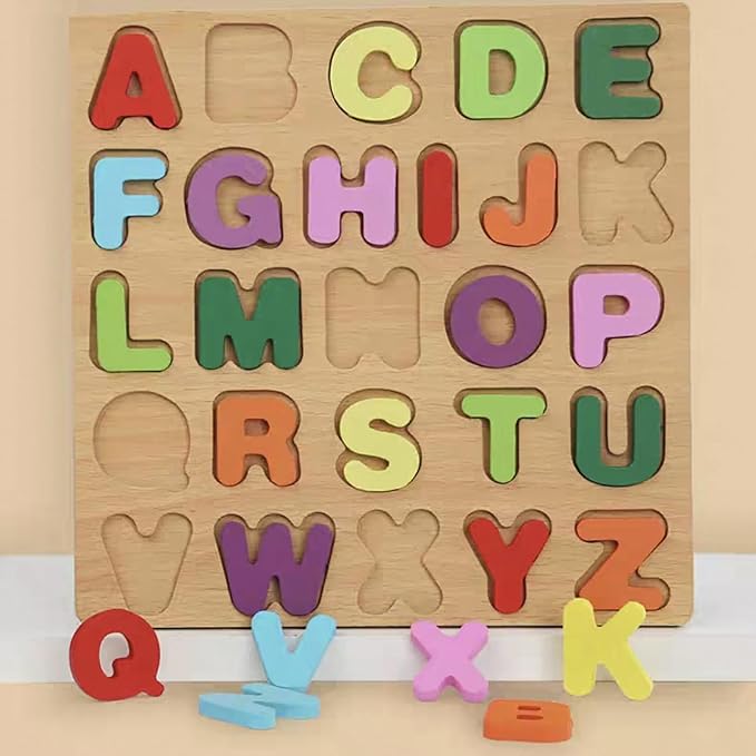 Wooden Puzzles for Toddlers, 2pack Alphabet Shape Puzzles for Kids Wooden Montessori Toddler Wooden Alphabet Number Shape for Kids 3 Years Old Boys & Girls