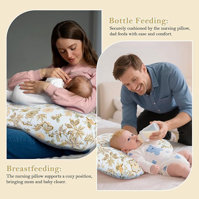 Nursing Pillow & Breastfeeding Pillow – Ergonomic C-Shape for Breastfeeding & Bottle Feeding, Standard Size Breathable with Washable Cover, Hypoallergenic,Tummy Time & Sitting Support (0-18Months)