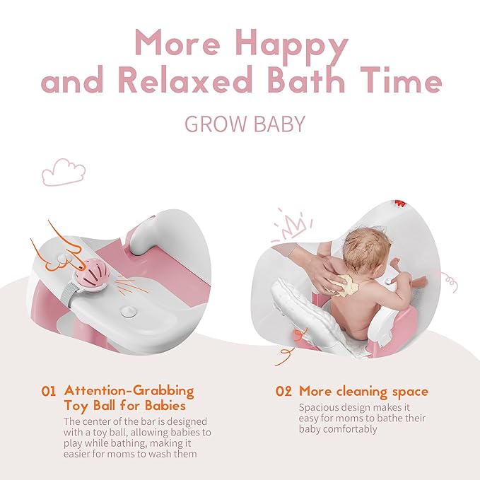 BabyBond Baby Bath Seat with Sitting & Lying 2 Modes, 3-Speed Adjustment, Powerful Suction Cups, Infant Bathtub Chair with Soft and Comfortable Towel, Folding and Hanging
