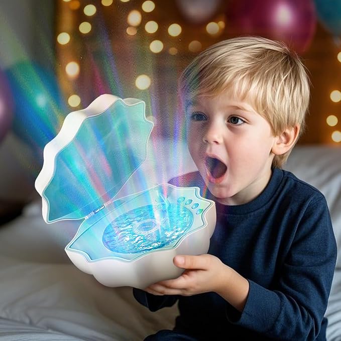 Northern Lights Projector, Night Light Projector for Bedroom Built-in Bluetooth Speaker, White Noise, Shell Night Light for Room Decor/Gift for Kids/Party/Music/Relaxation/Birthday (Blue)