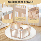 Foldable Wooden Playpen, Large Baby Play Yard with Locking Gate for Babies and Toddler 1-3 Year, Portable Playpen for Activity Center Indoor Outdoor(Wood, 6 Panel)