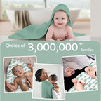 Yoofoss Hooded Baby Towels for Newborn 2 Pack 100% Muslin Organic Cotton Baby Bath Towel with Hood for Babies, Infant, Toddler and Kids, 32x32Inch, Soft and Absorbent Newborn Essential, Green Elephant
