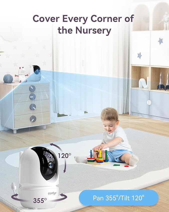 7" Split-Screen Baby Monitor with 2 1080P Cameras, 720P HD No WiFi Monitor with a Flexible Bracket, Video Baby Monitor with Camera and Audio, 2 Way Audio, Remote PTZ, Auto Night Vision