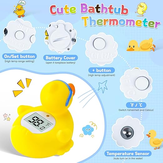 Baby Bath Thermometer Duck – Color-Changing Infant Bathtub Thermometer with Auto Temperature Alert, Waterproof Floating Toy for Newborns & Toddlers