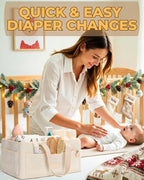 Baby Diaper Caddy Organizer with Portable Changing Mat - Teddy Fleece Diaper Organizer for Changing Table - Basket for Changing Essentials - Baby Essentials Organizer with Removable Dividers