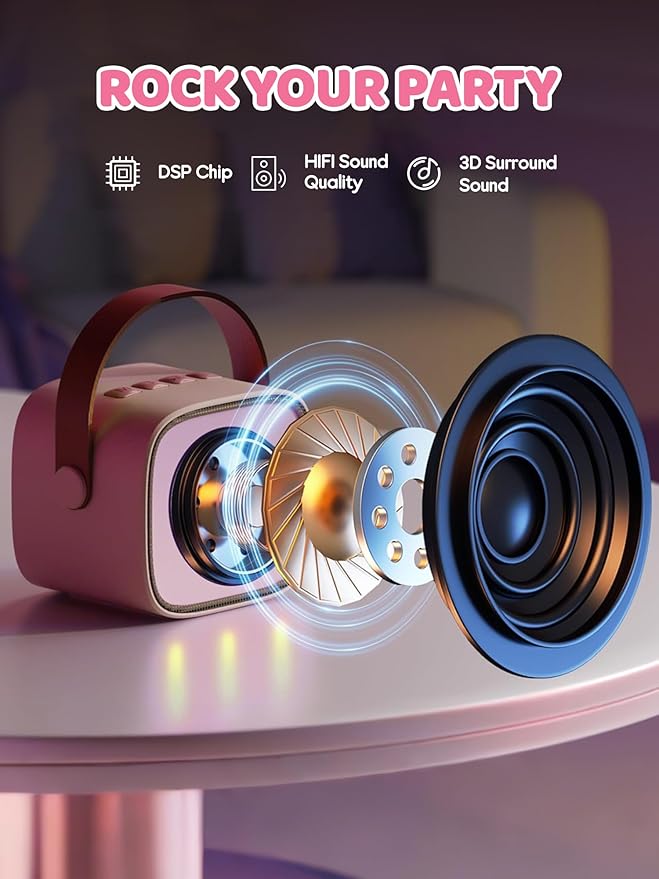YLL Mini Karaoke Machine for Kids Adults: Portable Loud Speaker with 3 Wireless Microphones -Most Popular Birthday Party Gifts for Girls Boys 3, 4, 5, 6, 7, 8, 9, 10+ Year Old Toys Party (Pink-3 Mics)