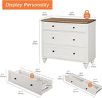 WAMPAT Dresser for Bedroom with 3 Drawers, Kids Dressers with Wide Chest of Drawers, Mid Century Modern Wooden Closet Storage Organizer for Living Room, Nursery, Hallway, White