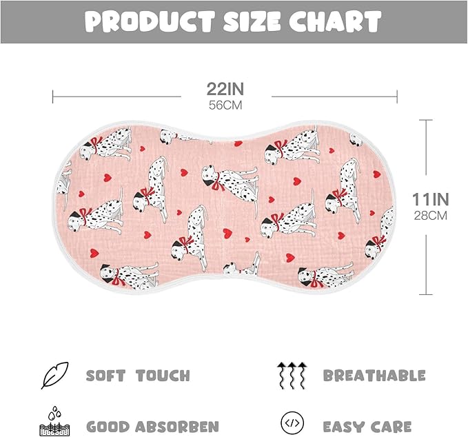 2 Pack Muslin Burp Cloths Cute Dogs Hearts Pink Cotton Baby Burp Cloths Ultra Absorbent Soft Thick Burping Cloth for Newborn Babies Boys Girls 22x11 Inch